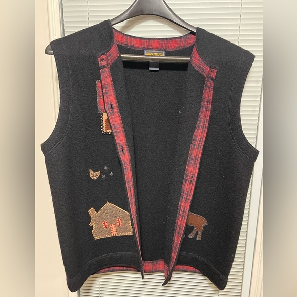 Woolrich Women’s Vintage 100% Wool Black Embroidered Rustic Vest Size XL - Picture 4 of 6